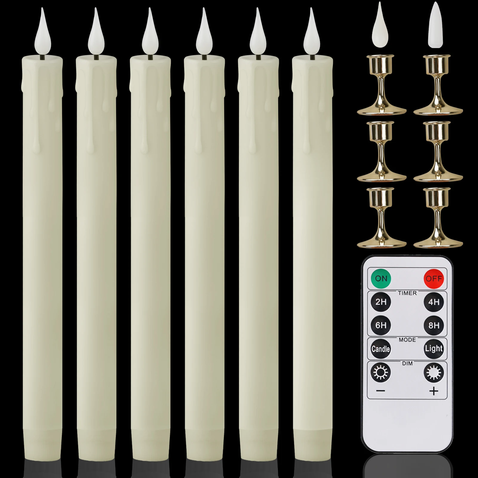 Flameless Flickering Taper Candles with Remote Control Timer and Dimmer, Battery-Operated Candlesticks for Holiday and Event Décor