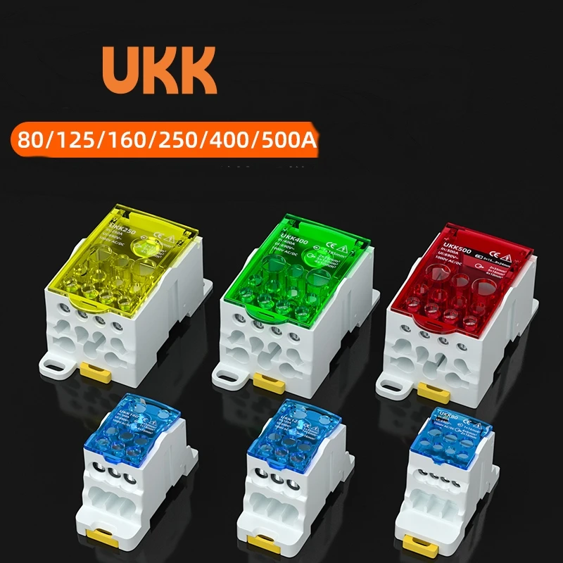Din Rail Distribution Box Distribution Box One In Several Out Power Wire Universal Electric Connector Junction Din Rail Terminal Block UKK 80A-400A