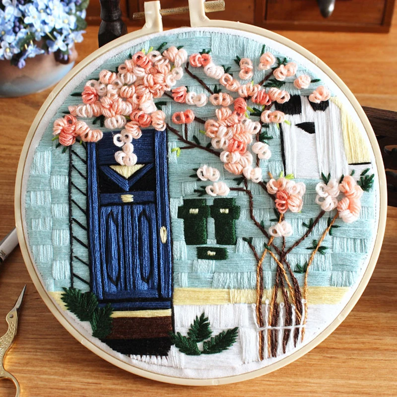 Description Picture 2 of itemEmbroidery Starter Kit with Building Pattern Cross Stitch Set Stamped Embroidery Kits Embroidery Pattern