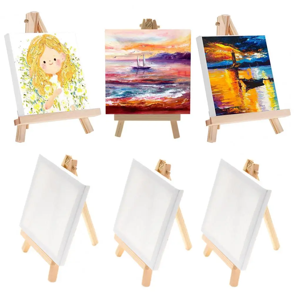14/23Pcs 9 inch Wood Easel Mini Canvas Set Artists Canvas Panel Painting Kids Craft DIY Drawing Kit Small Table Easel for School