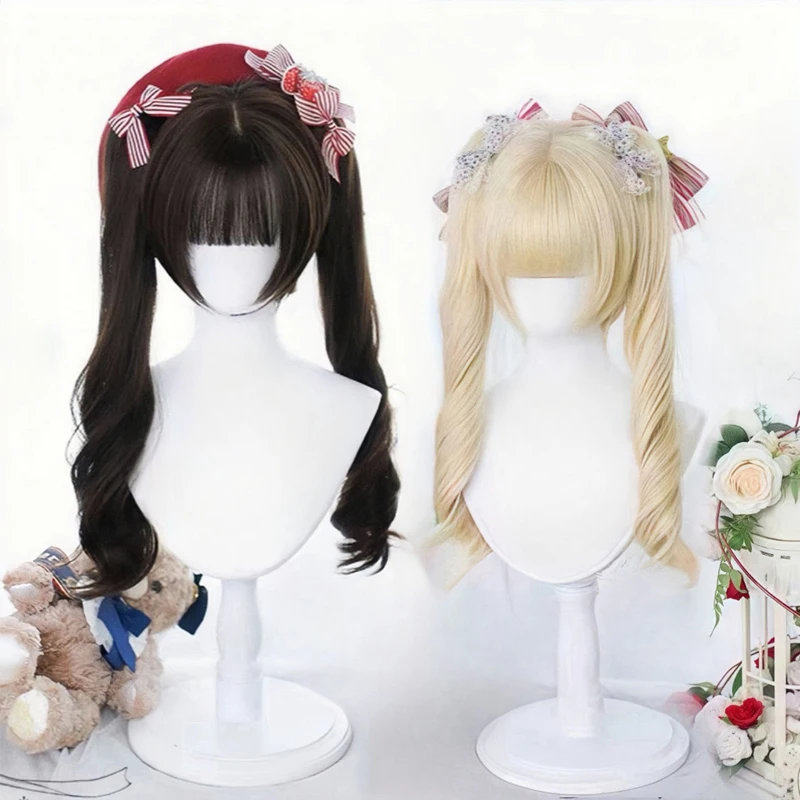 Synthetic Women Wigs Hairpiece Brown Wig with Hair Bangs Removable Roman Curl Ponytail for Women Daily Cosplay Use Cute Hair Wig