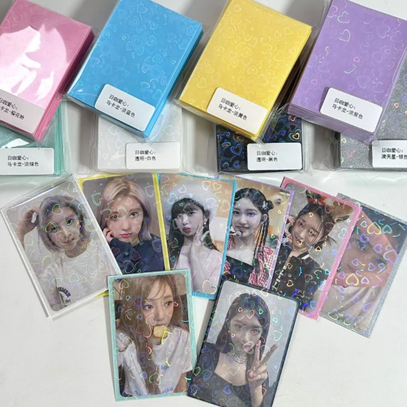 50pcs Kpop Card Sleeves 61x91mm 20C Heart Bling Holder for Holo Postcards Top Load Films Photocard Game Cards Protector kpop card sleeves