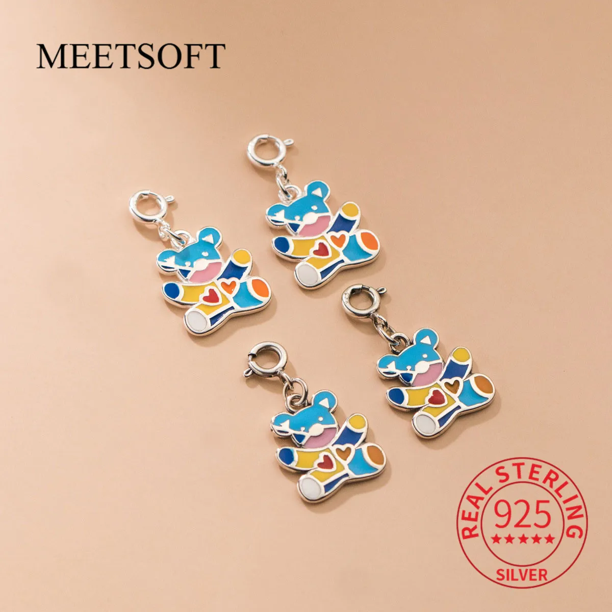 

MEETSOFT S925 Стерлинговое Серебро, разноцветные милые Подвески для рукоделия, аксессуары для браслетов и ожерелий, оптовая продажа