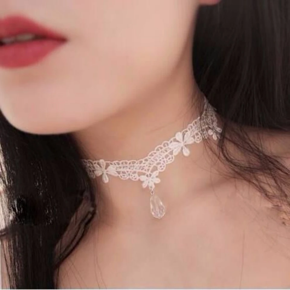 COOLSTEELANDBEYOND Gothic Victoriaanse Nostalgische Zwarte Kanten Choker Ketting met Lange Bungelende Zwarte Kralen en Kettingen, Kristal Metaal Steen
