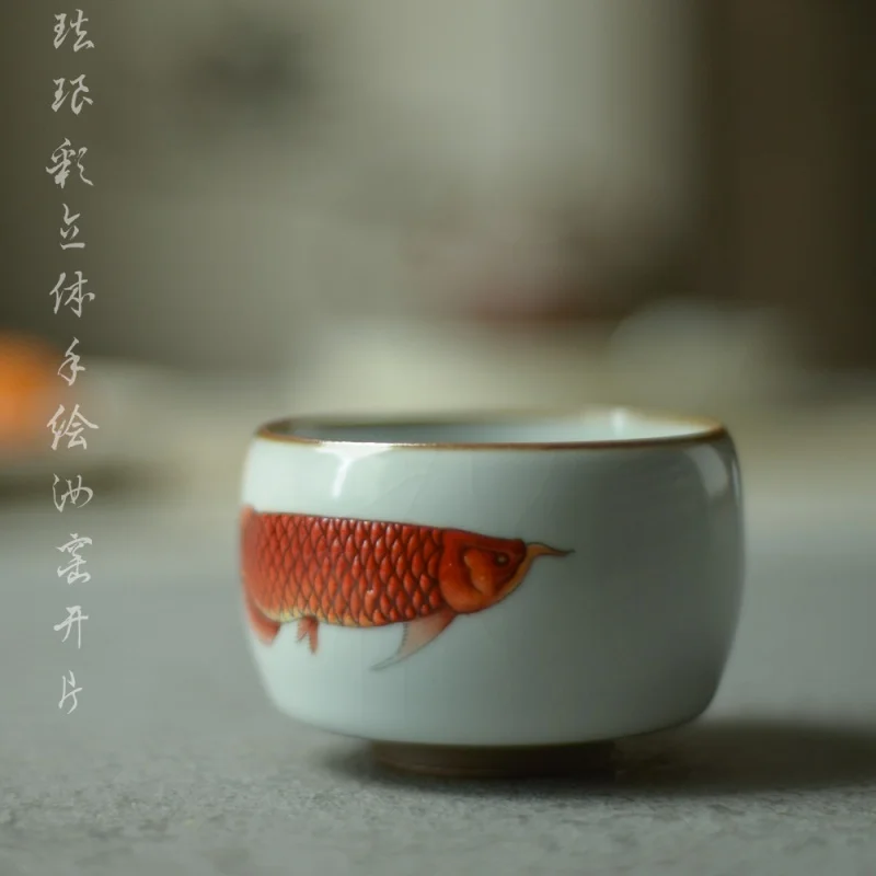 

Jingdezhen Ru Kiln Kung Fu Tea Set Enamel Hand Painted Tea Cup Porcelain Tea Tasting Cup Master Cup Single Cup JINLONGYU Cup