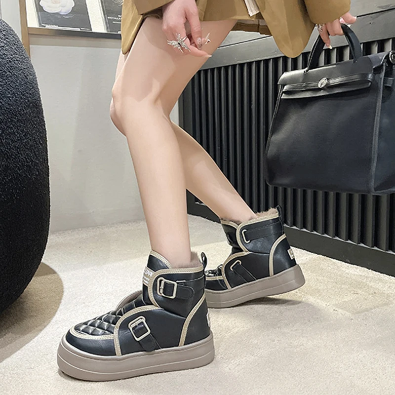 New Short Tube Cotton Boots Winter Plush Warm Snow Boots All-match Thick-soled Anti-skid Plus Velvet Thick Warm Snow Boots 35-40