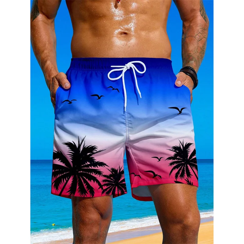 Palm Tree Pattern Beach Shorts Men Gradient 3D Printed Swim Trunks Summer Breathable Short Pants Loose Board Shorts Streetwear 5