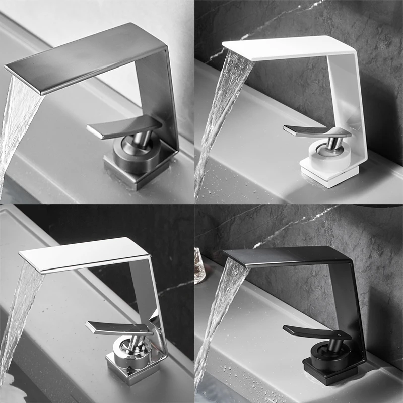 ห้องน้ําน้ําตกอ่างล้างหน้าก๊อกน้ําสีดําก๊อกน้ําทองเหลืองก๊อกน้ํา Hot & Cold Water Mixer Vanity TAP Deck ติดตั้งอ่างล้างหน้าก๊อก 1