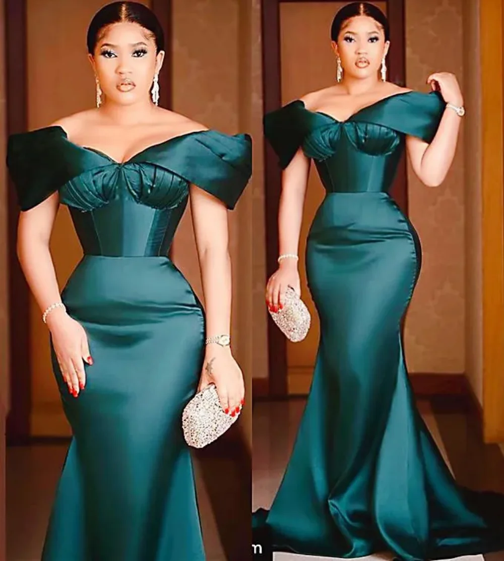 

Plus Size Arabic Aso Ebi Green Mermaid Prom Dresses Sweetheart Satin Sexy Evening Formal Party Second Reception Bridesmaid Gowns