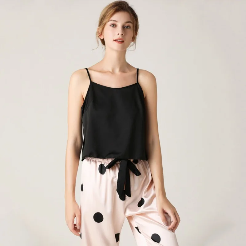 Women Silk Sleepwear Sleeveless Tops Pants Pajama Sets Sexy Sleepwear Summer Loungewear Homewear Luxury Brand Designer Clothing