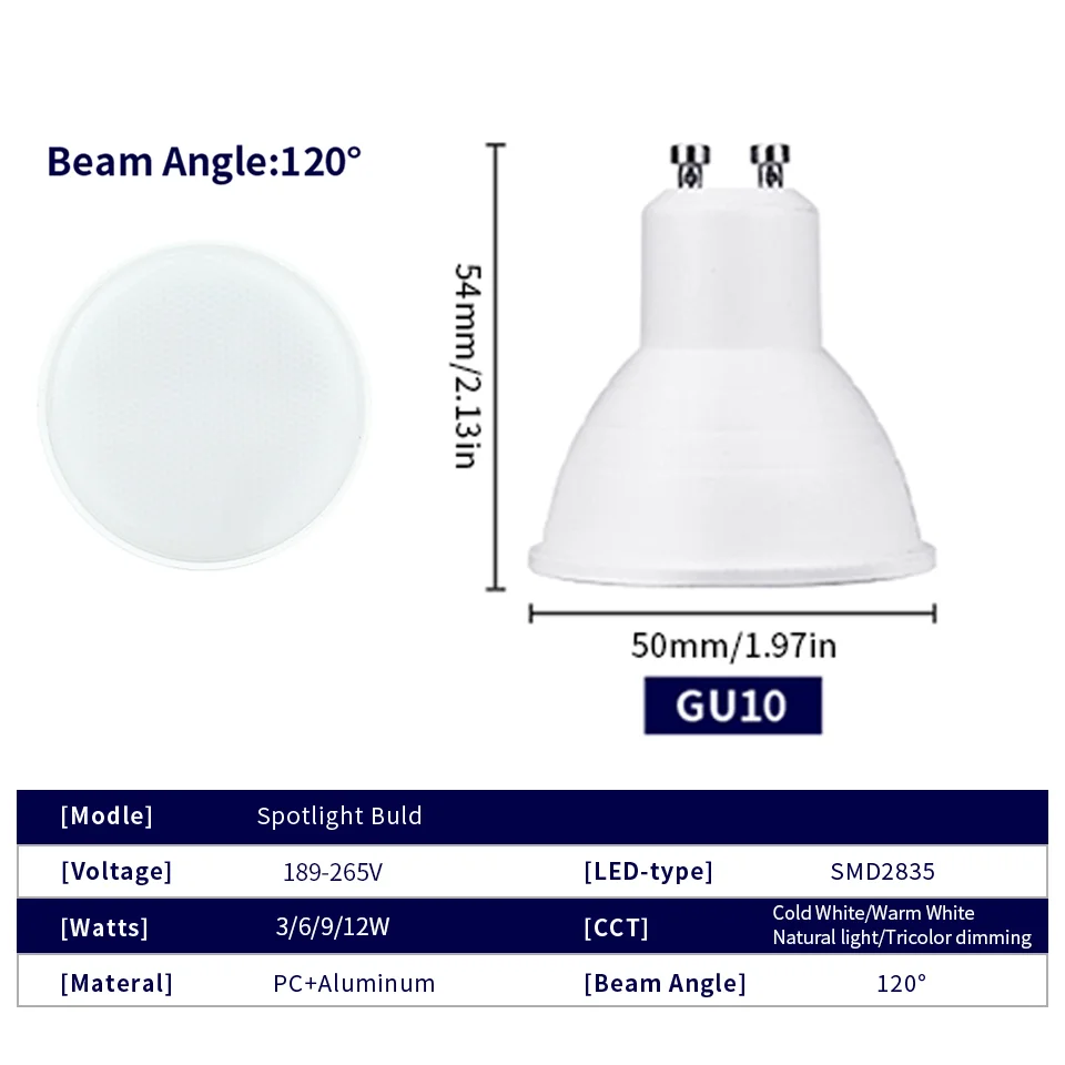 4PCS LED Lamp 3W 6W 9W 12W GU10 Easy To Stall Energy Saving 220V LED Spotlight PC Material Tricolor Dimming For Home Store led spotlight