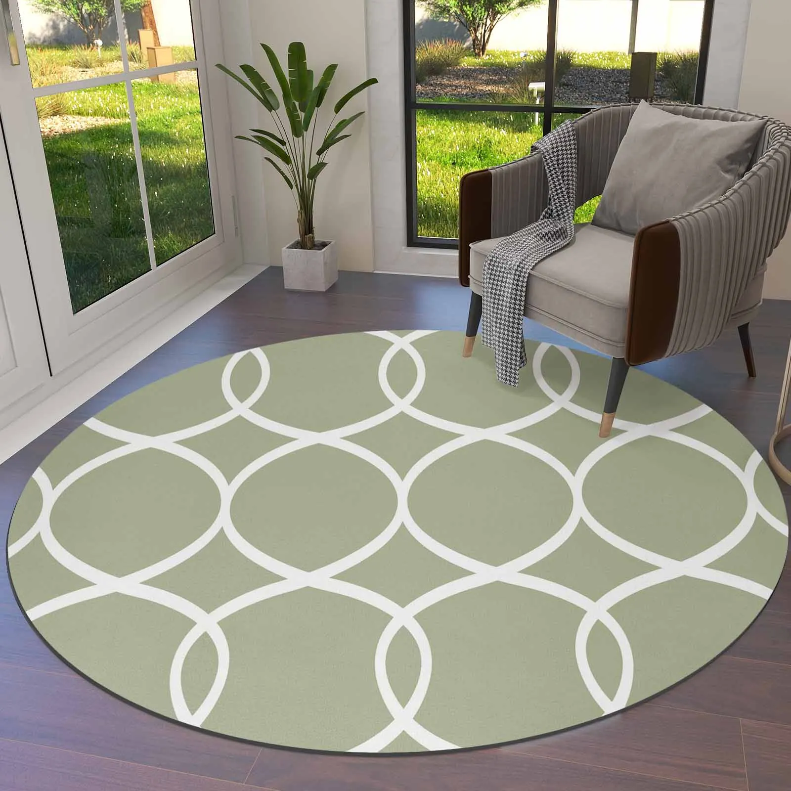 

Geometric Abstract Line Sage Green Round Area Rug Carpets For Living Room Large Mat Home Bedroom Kid Room Decoration