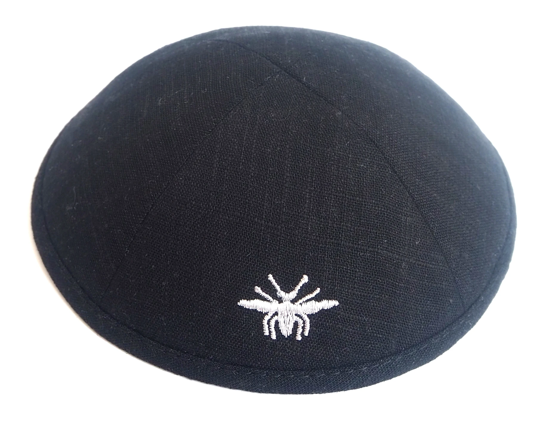 Kippa, Kippah, Kippot,black Linen Kipot, With Sky Blue Embroider , Dome