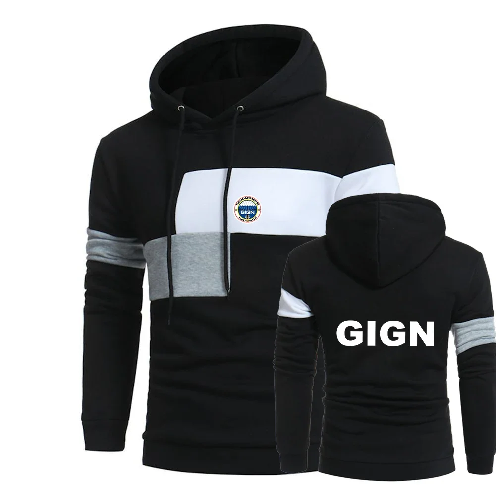 

France Gendarmerie GIGN 2024 New Men Spring And Autumn Three Color Stitching Splice Streetwear Hoody Long Sleeve Hoodies