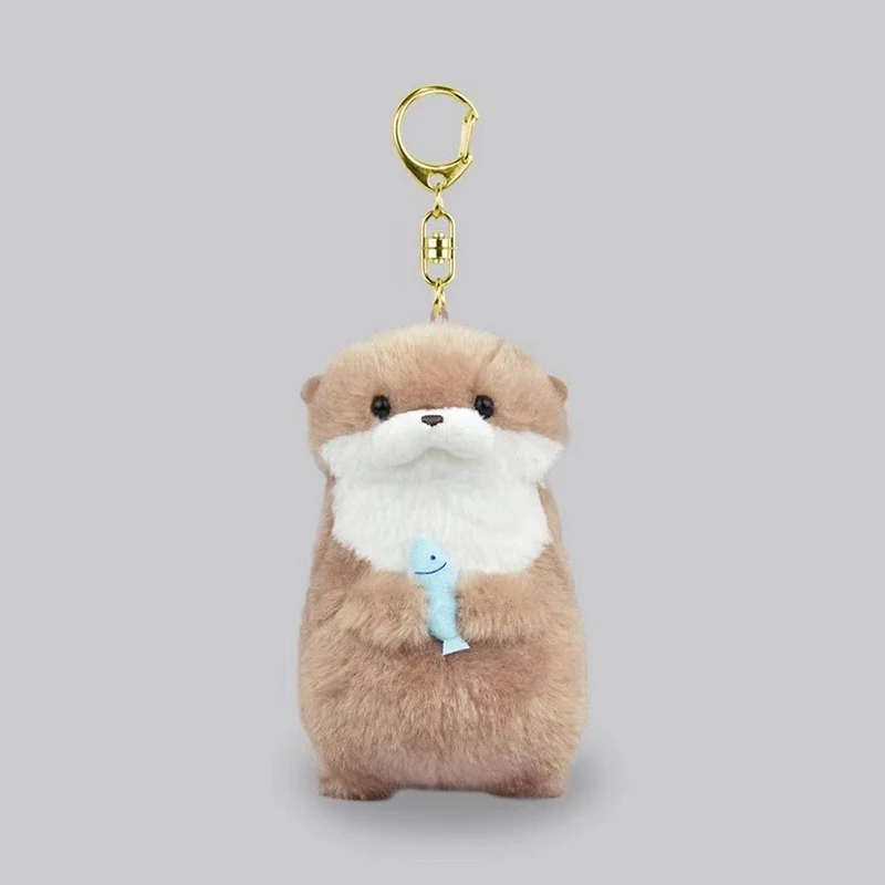 

Cute Otters Holding Fish Plush Keyrings Lightweight Hanging Pendant Props For School Bag Key Wallet