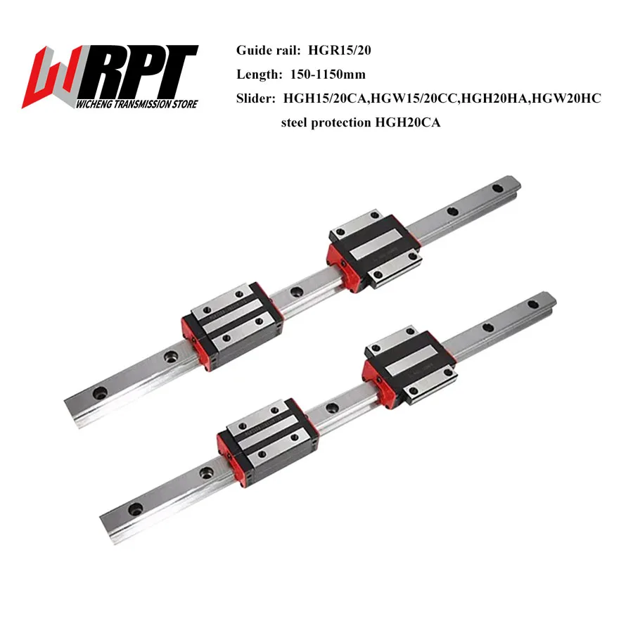 

Linear Guide Rail 2PCS HGR15 HGR20 Length 150-1150mm Rod Set+4PCS HGH15/20CA HGW15/20CC HGH20HA HGW20HC Slider Carriages For CNC