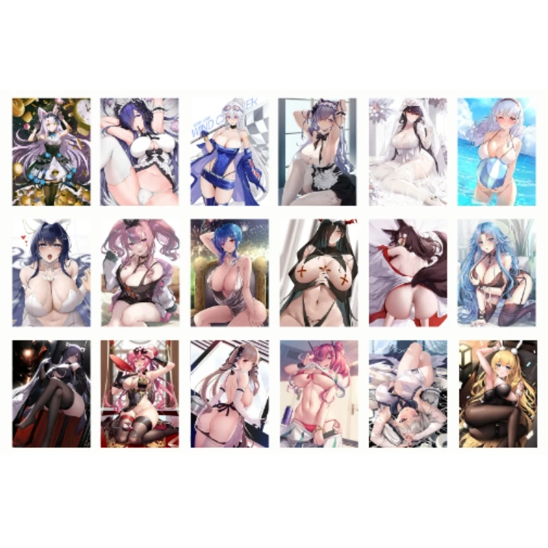 

18pcs/set Azur Lane Swimsuit Beauty Animation Characters Refraction Flash Card Anime Classics Game Collection Cards Toy