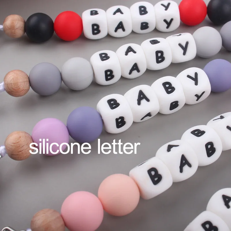 Custom Personalized Name Pacifier Chain English Letters Silicone Clips Mouse Teether Holder Soother Baby Teething Toy Chew Gift 2