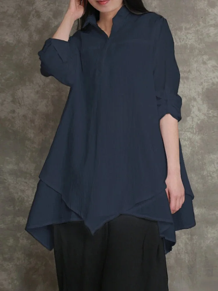 

2022 New Muslim Women's Shirt Classic Simple Solid Cotton Linen Shirt Arab Turkey Islam Femme Loose Casual Irregular Tops