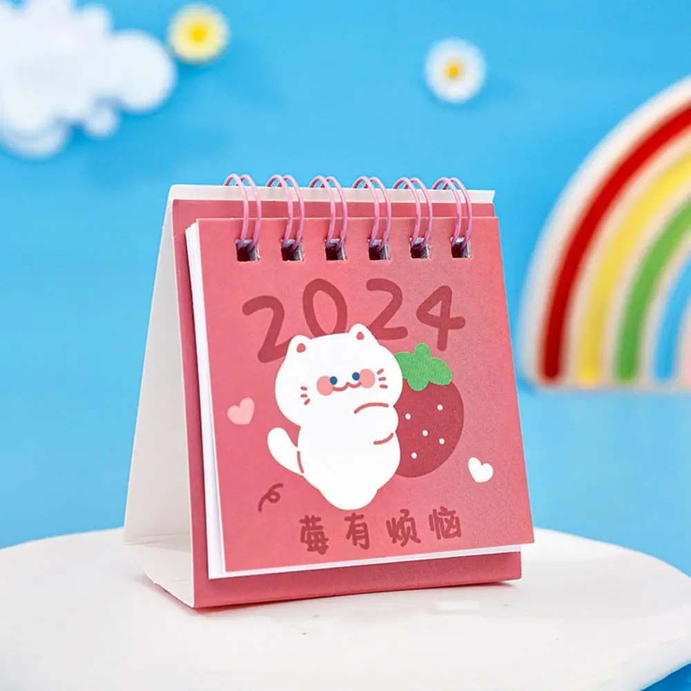 Mini 2024 Calendar Portable Agenda Organizer Fruit Fruit Text Calendar Cute Schedule Planner Mini Desktop Calendar Home Decor journamm 46pcs lot cat series kawaii boxed stickers planner diy scrapbooking collage photo album japanese cute decor stationery