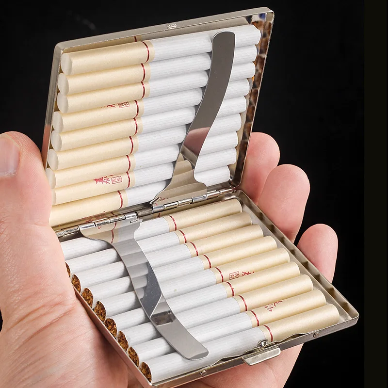 cigarette case online 1pcs Silver Portable Metal Cigarette Case for 18 Cigarettes Flip Open  Cigarette Storage Box Holder Travel Outdoor Smoking Tools