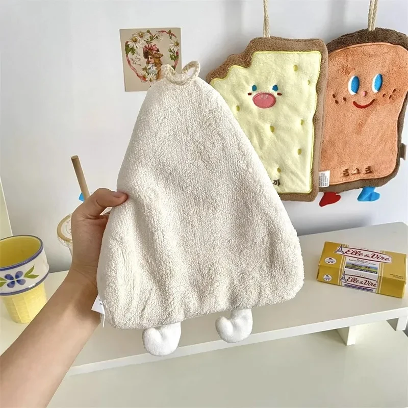 Cartoon Food Cheese Hand Towel Hanging Towels Double-thickness Absorbent Hand Towel Kitchen Bathroom Soft Coral Velvet Towels 1