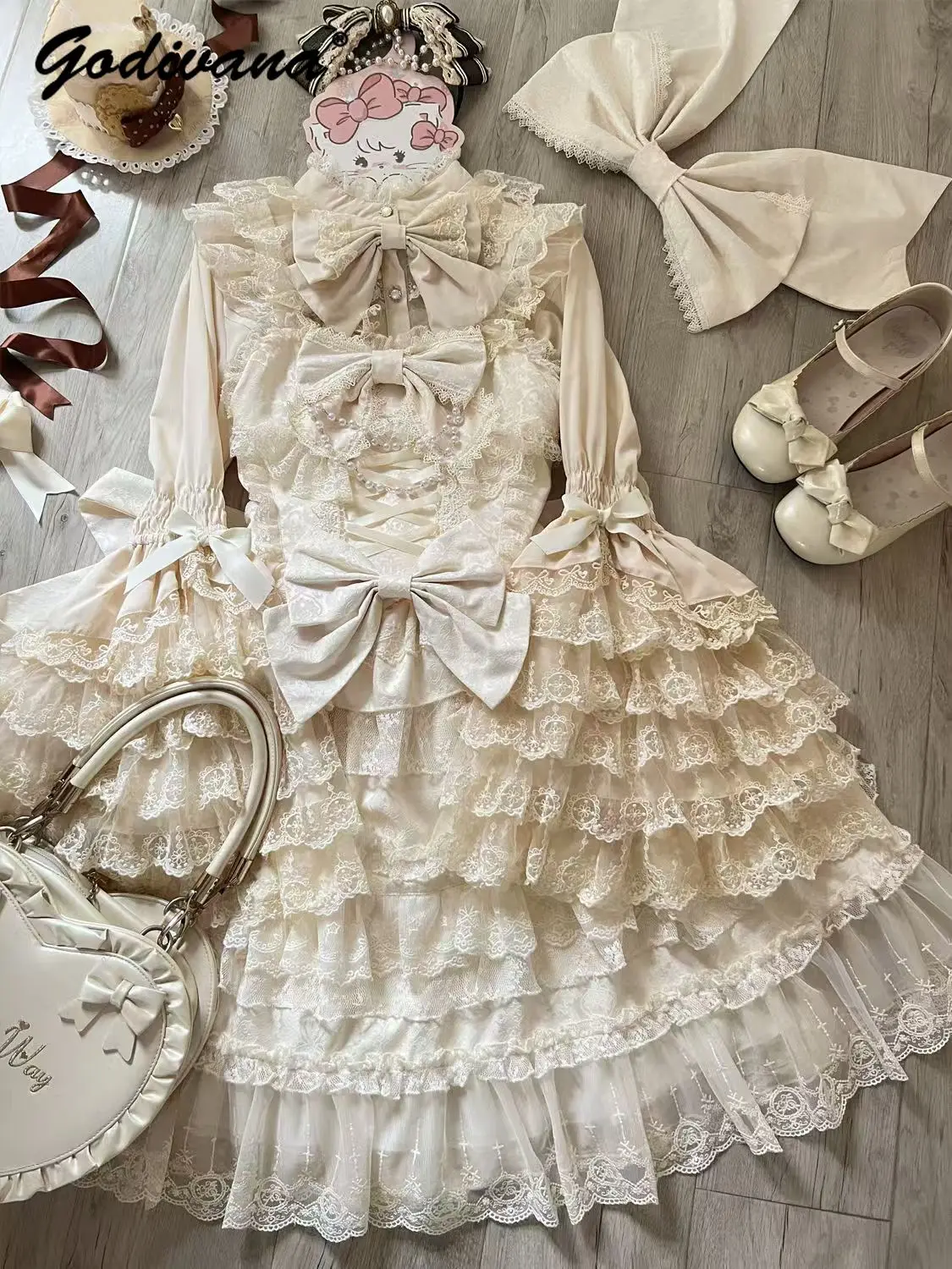 Lolita Dress Original Lolita Dress Cape Set New Spring Autumn Sweet Girl Lace Princess Jsk Cake Dress Fairy Suspender Shirt Outfit