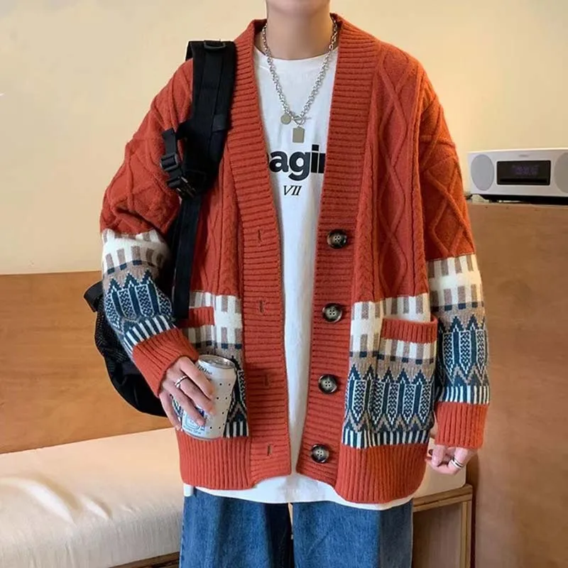 Fall/Winter 2022 New Diamond-shaped Plaid Sweater Harbor Style Lazy Luxury Cardigan Contrast Color Knit Jacket Men's Autumn And ladies cardigan sweater jacket autumn new mid length korean style loose thick lazy knit sweater cardigan women