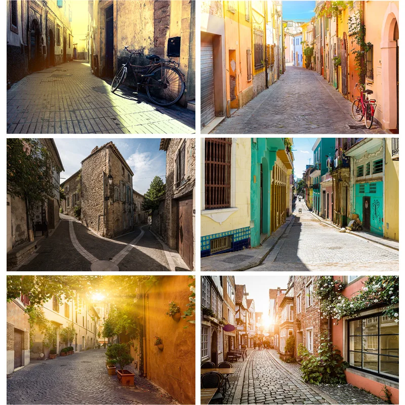 

Vintage European Street View Scenery Photography Backdrops Wedding Travel Photo Backgrounds Studio Props 21926 JJT-01