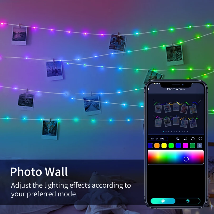 RGBIC LED String Bluetooth USB Music Dream Color Lamp Christmas Party Garland Fairy String Light For Home 10M 5M WS2812B 5V