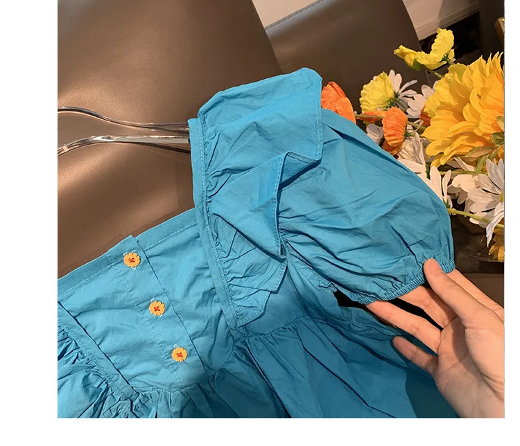 Kinder kleid 2024 neue Mädchen Sommer mode Blase Ärmel Bogen einz eilig Kragen Kleid Säugling Prinzessin Kleid 0-6 Jahre alt – Detail 31