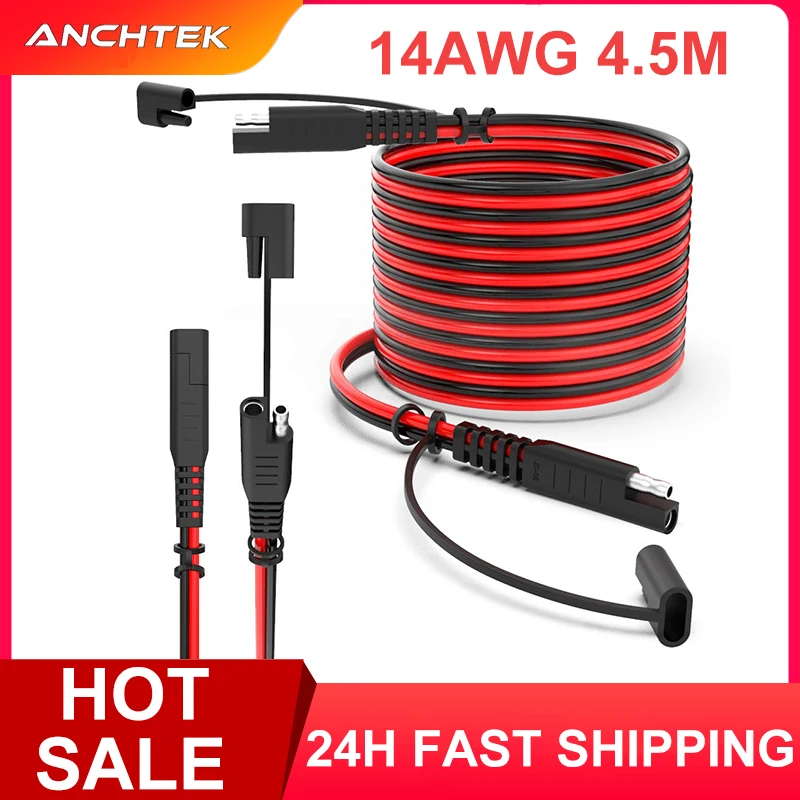 14AWG 4.5M SAE to SAE Extension Cable Quick Connector for Automotive RV Motorcycle Solar Panel SAE Plug Battery Charging Cable