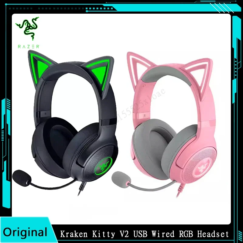 Razer Kraken Kitty V2 USB Wired RGB Headset Chroma Kitty Ears