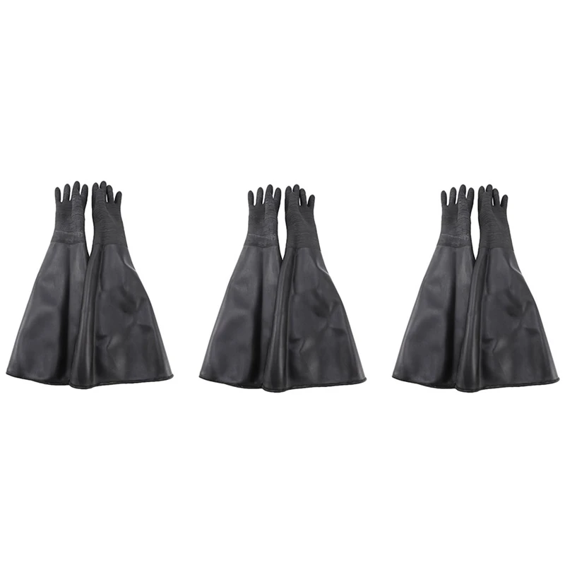 

6X Rubber Black Sandblaster Gloves Stripe Abrasive Sand Blasting Gloves For Blasting Cabinet 65X30cm