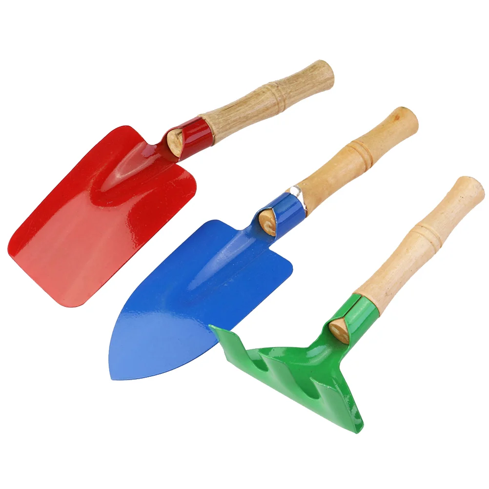 

2 Set/6 Pcs Children Garden Tool Iron Trowel Rake Colored Printed Hand Toddler Toys with Wooden Handle for Kids Child Girl