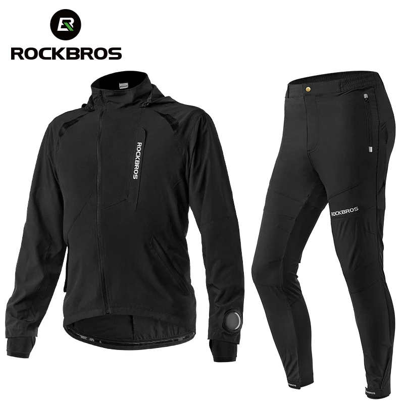 ROCKBROS Cycling Jersey Set Men Pants Breathable Windproof Cycling Jacket Trousers Bicycle Wind Jacket Bike Clothing Sport Coat