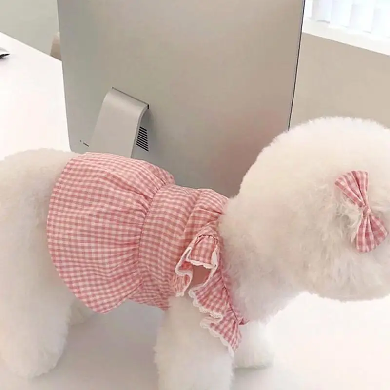 격자 무늬 강아지 드레스, 귀여운 공주 스커트, 작은 개 고양이용, 토끼 토끼 치와와 요크셔, 귀여운 애완 동물에 적합, 생일 파티