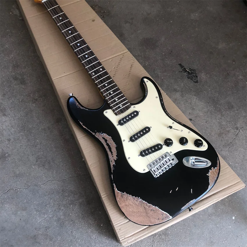 

Новая тяжелая реликсовая электрическая гитара, черная, реликсовое производство, подушка из коровьей струны, реальные фотографии, бесплатная доставка