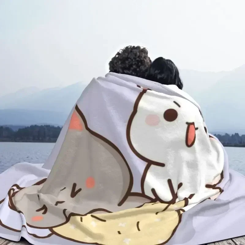 Peach and Goma Mochi Cat Blanket Fashion Soft Fleece Spring Warm Flannel Throw Blankets for Sofa Outdoor Bed Bedspread Bedspre 4