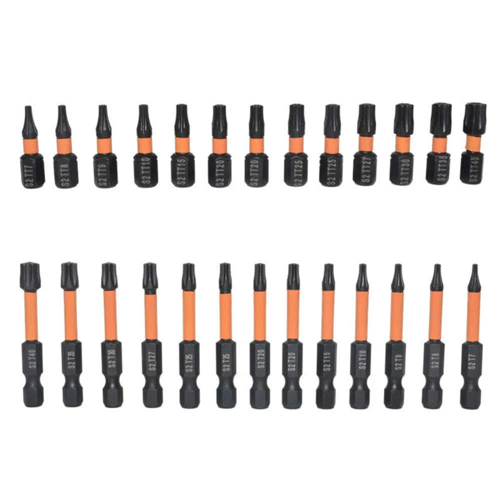 

26pcs Star Plum Screwdriver Bit Set Solid Hollow Screwdriver Bits Set Magnetic Bit T7-T40 50mm 25mm Quick Release Bit Holder