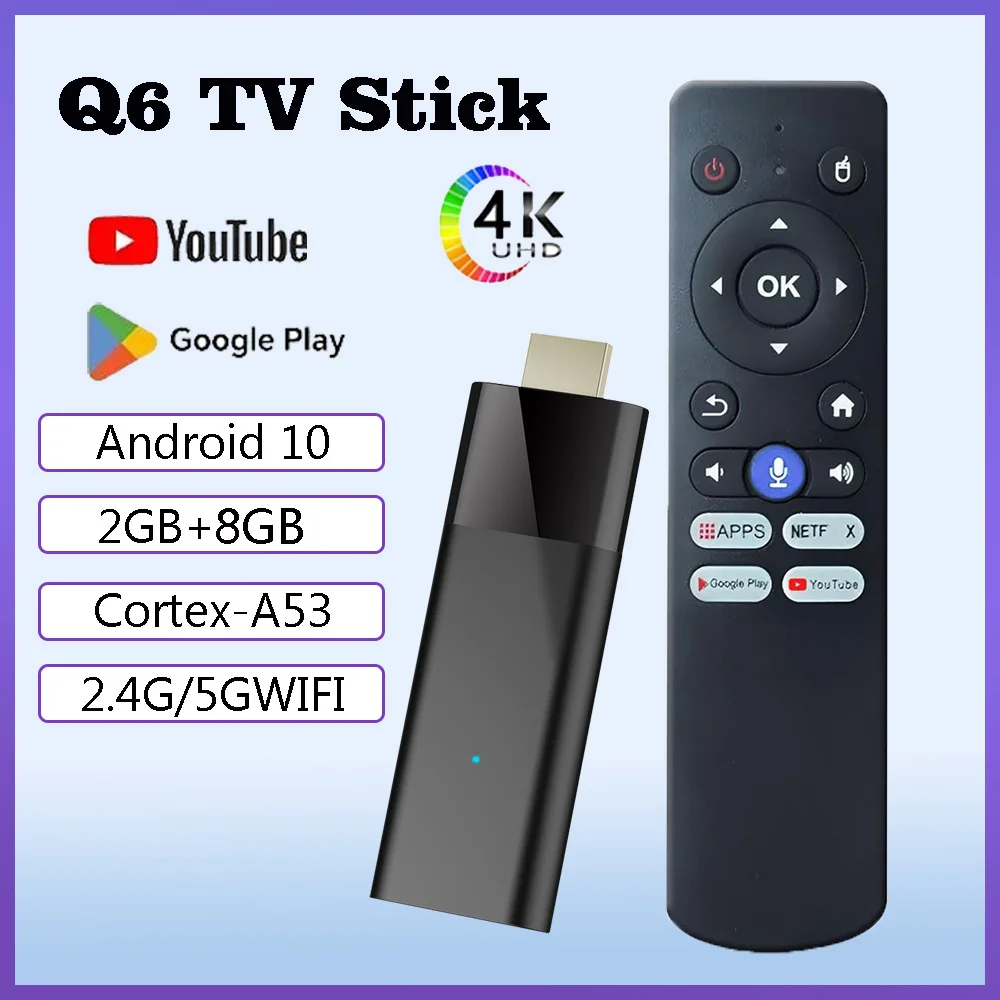 

Mini TV Stick Q6 Android 10 Allwinner H313 Quad Core Cortex A53 2GB 8GB BT5.2 4K Video HDR10 2.4G 5G Dual WIFI SmartTV Box