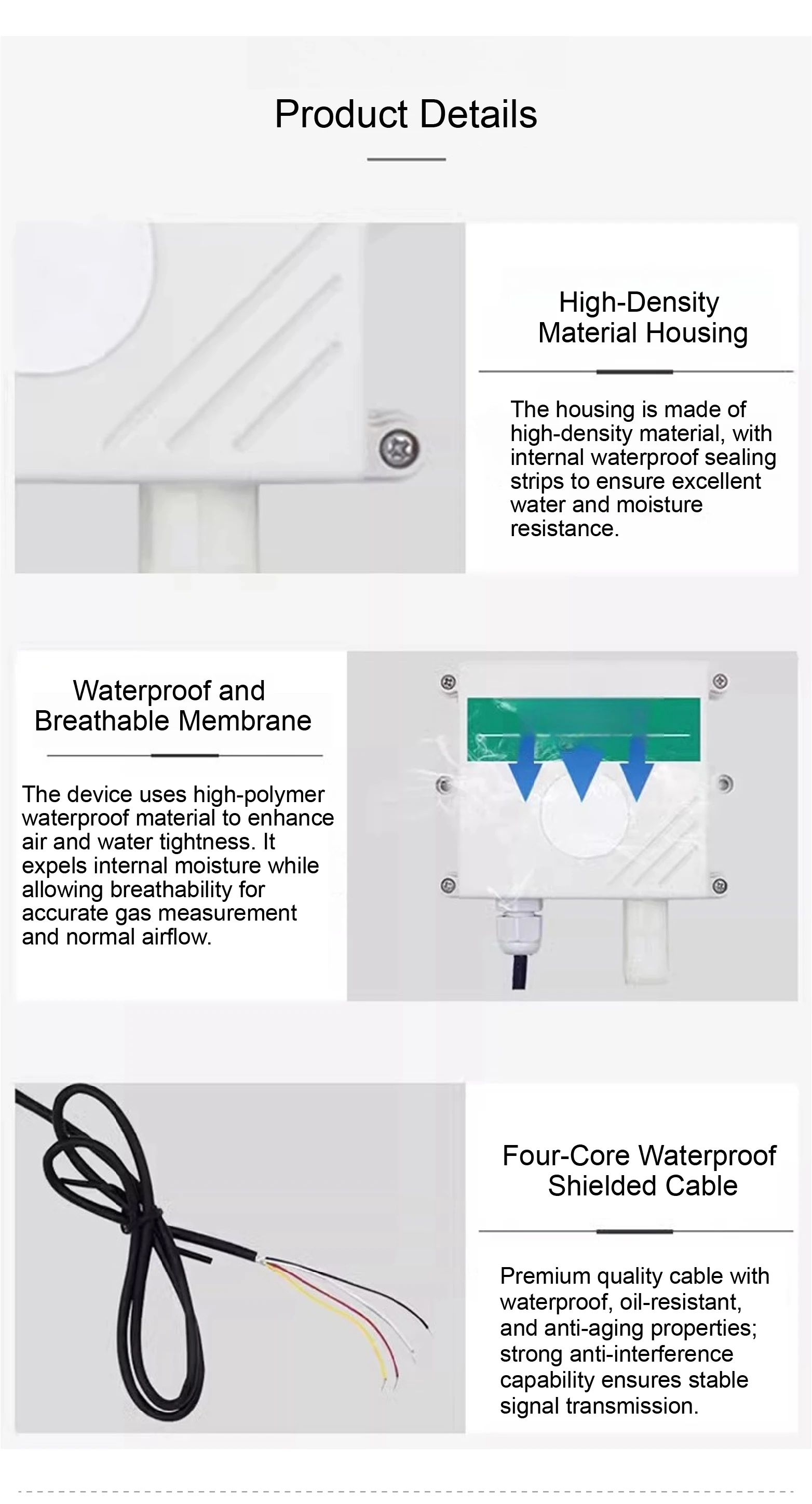 H2 Sensor Wall Mounted Transmitter RS485 Output IP65 Waterproof Alarm Device wit