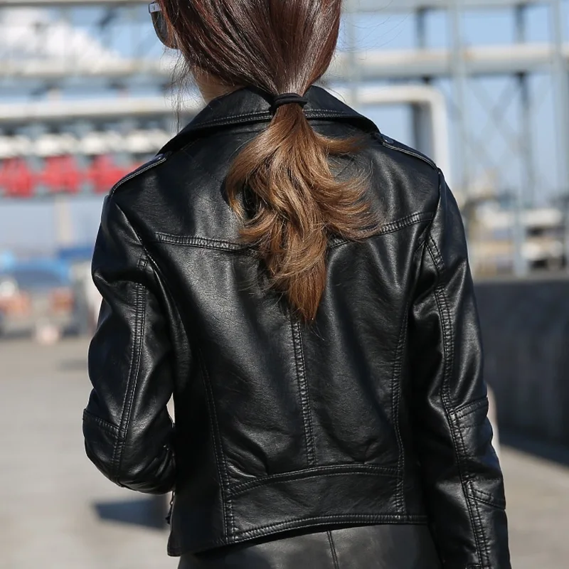 Motor Biker Jacket Women 2023 Faux Leather Black Coat Spring Autumn Zipper PU Short Top Wholesale Slim Fit Outwear