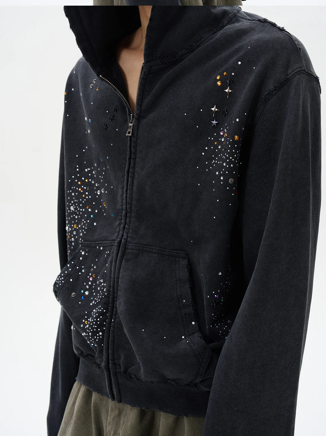 Cardigans Spring and Autumn American Hot Diamond Cardigan Pull-up Gum Hoodie Men's Fashion Brand High-end Feeling Ruan Shua...