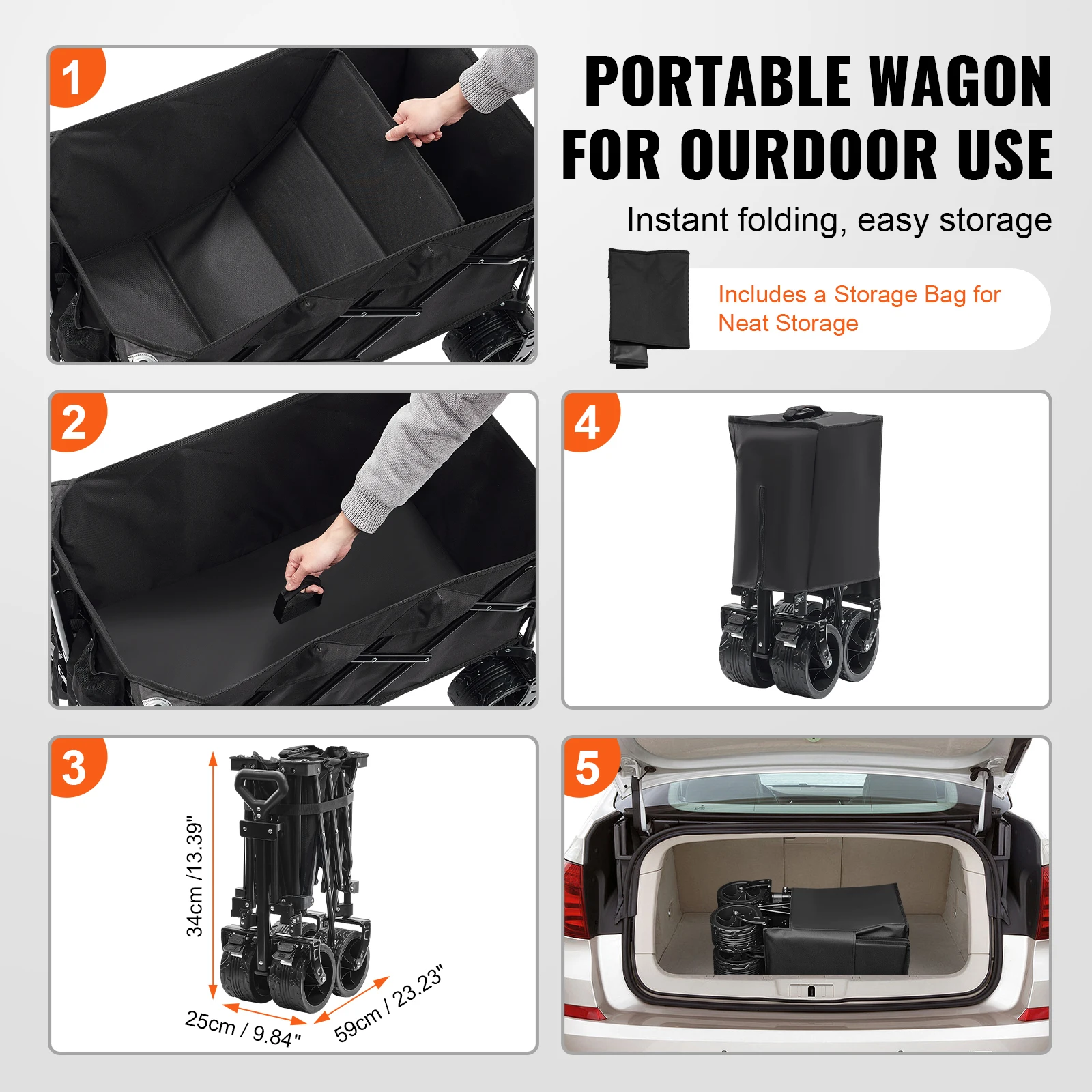 Collapsible Folding Wagon Beach Wagon Cart All-Terrain Wheels Drink Holder Sport for Camping Shopping Garden