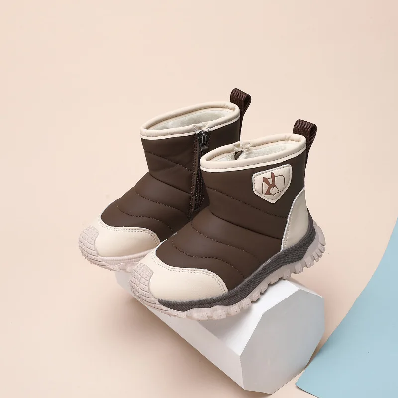 2024 어린이 스노우 부츠, 소년 소녀 짧은 다리, 한국 두꺼운 밑창, 양털 겨울 부츠