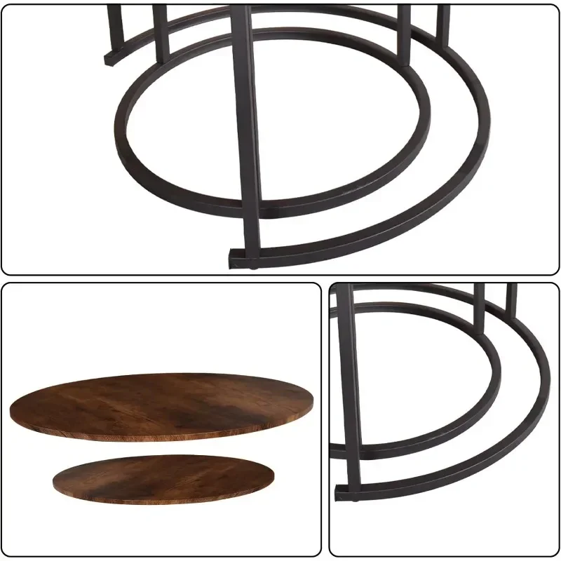 Round Coffee Table Set of 2 Modern Nesting Side End Table for Living Room,Round Wooden Coffee with Solid.