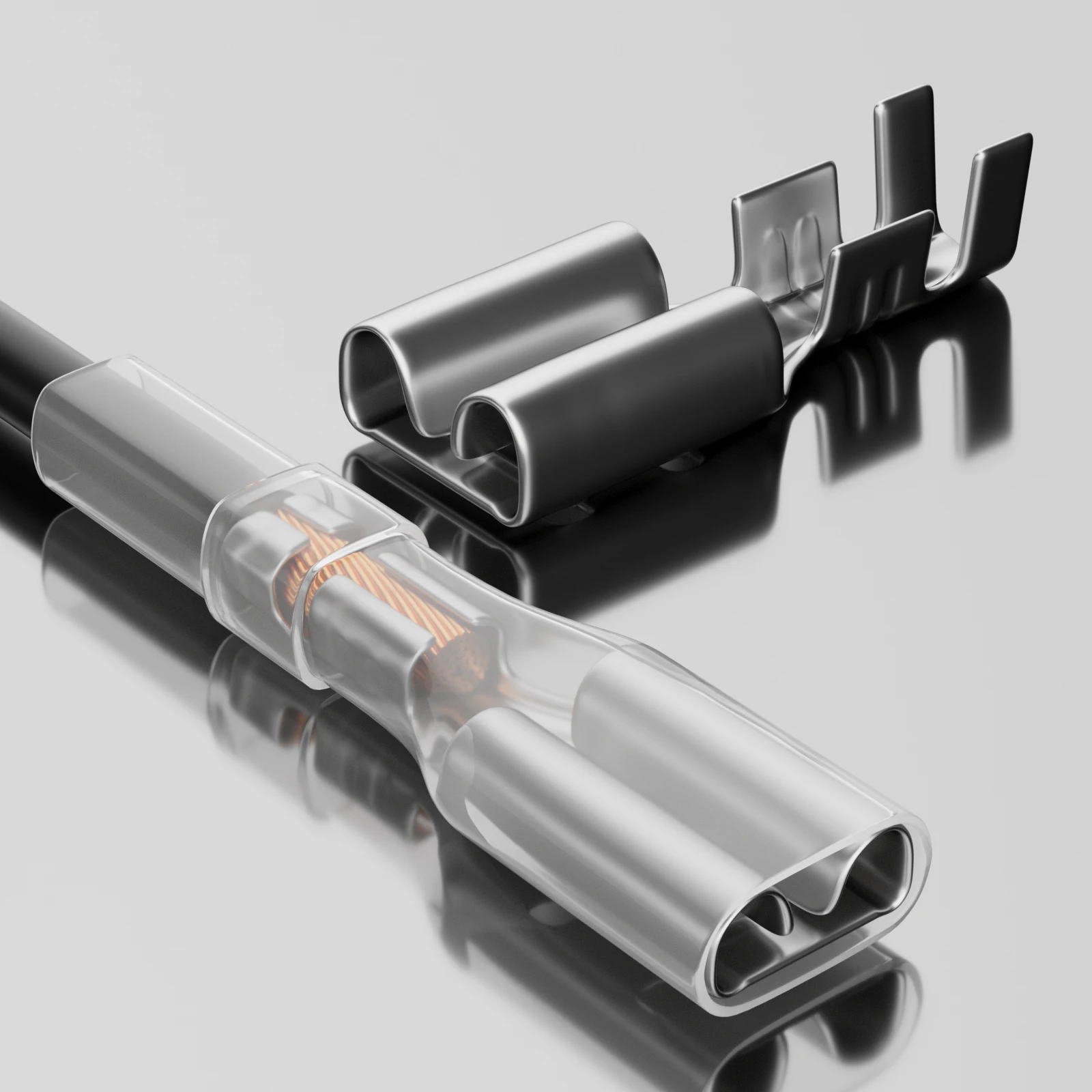 Monosaudio flacher Steckkabelschuh, vergoldet/rhodiniert, Draht-Ohr-Einsatz, Zungenbreite 6,3/4,8/2,8 mm, Kabelcrimp für IEC – Detail 7
