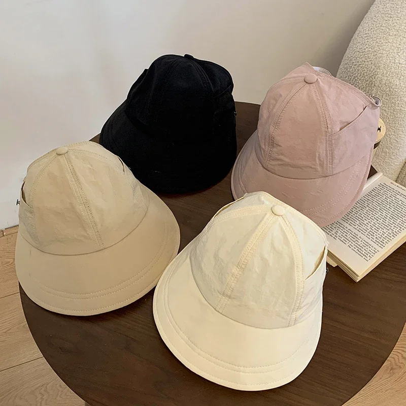 Sonnenhüte für Damen mit breiter Krempe, UV-Schutz, hohler Kopfteil, Sommer-Strandhut, faltbarer Visor, Fischerhüte mit Maskenknopf – Detail 5