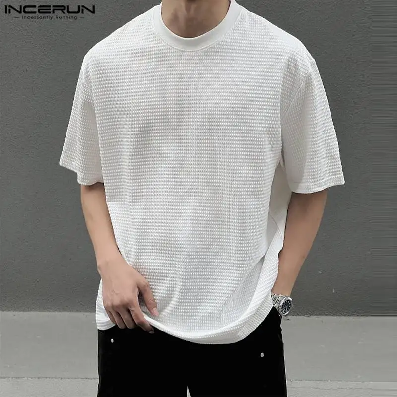 

Топы INCERUN, новинка 2023, Мужская однотонная подходящая ко всему женская уличная одежда в Корейском стиле, Мужская футболка с коротким рукавом